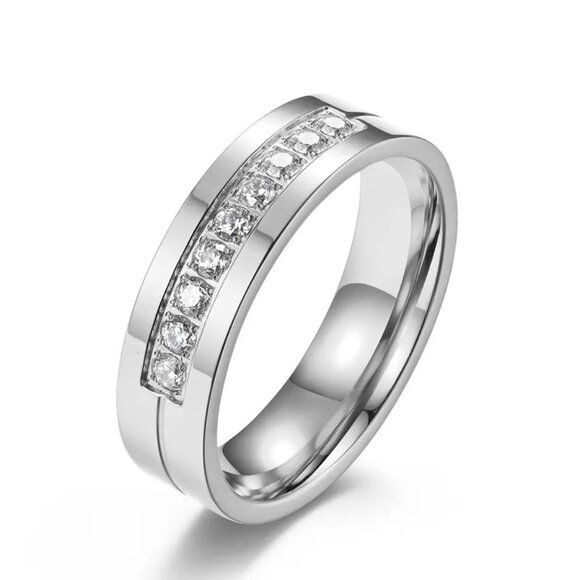 3/$35 Silver Stainless Steel Ring CZ Cubic Zirconia Diamonds Band Jewelry - Picture 1 of 4